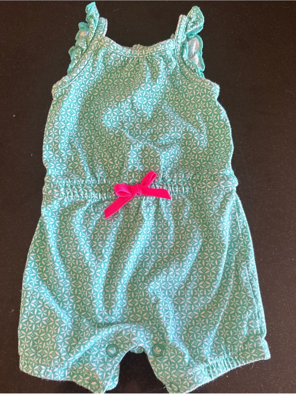 Aqua Geometric Baby One-Piece Bodysuit with Pink Bow